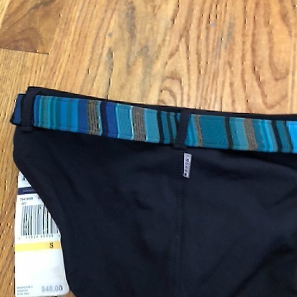 NEW NWT ANNE COLE Black Blue Metallic Copper ? Belted Swim Bikini Bottom Small S - Picture 8 of 9